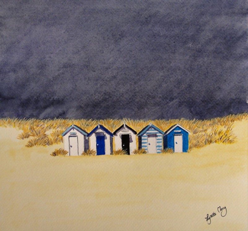 Beach Huts & Stormy Skies - original - SOLD