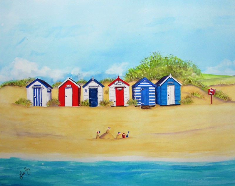 Red White and Blue Beach Huts Card 